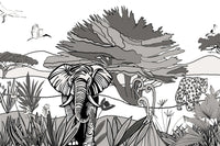 Louisemshop papier peint Noir et blanc Papier Peint Safari Eléphant