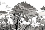 Louisemshop papier peint Noir et blanc Papier Peint Safari Eléphant