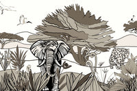 Louisemshop papier peint Sépia Papier Peint Safari Eléphant