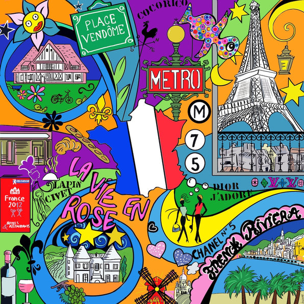 Tableau Pop Art représentant Paris et les clichés français