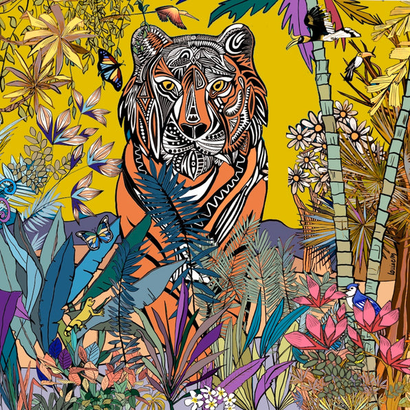 Tableau de jungle avec le tigre au centre du décor