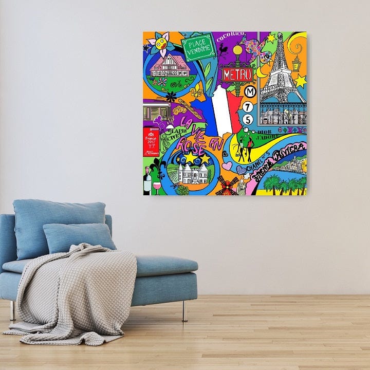 Tableau Toile Drapeau Français 50x70 Cm - Décoration Murale - Marque Générique