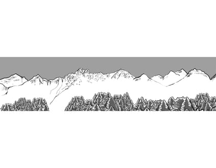 Crédence Montagne - Représentation artistique de sapins devant des montagnes enneigées, évoquant la beauté naturelle des sommets en hiver.