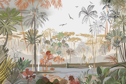 Éveillez Votre Espace avec 'Harmonie' : Papier Peint Panoramique de Jungle, Source de Bien-Être