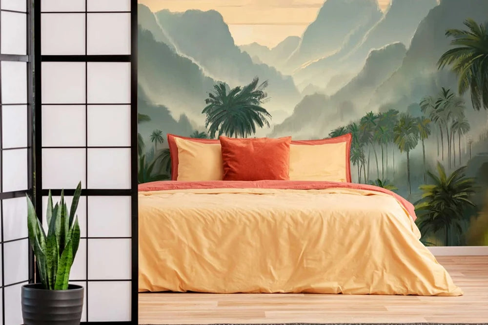  Papier peint au motif nature zen pour créer une ambiance sereine dans votre chambre.