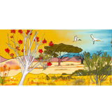 Image de la Crédence sur Mesure "Savane" - Une œuvre d'art unique inspirée par les paysages africains, avec des dégradés de couleurs jaune et moutarde.