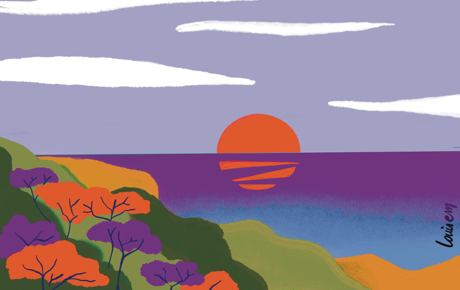 Louisemshop Papier peint coucher de soleil méditerranéen