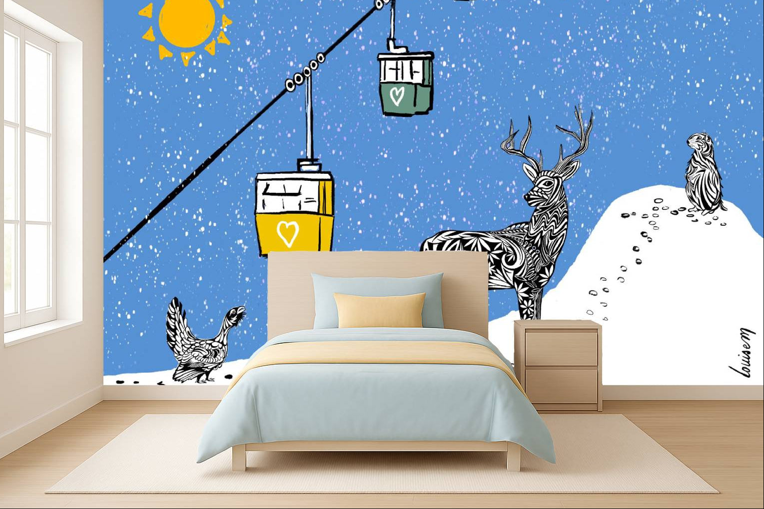 Louisemshop Papier peint enfant - animaux des montagnes