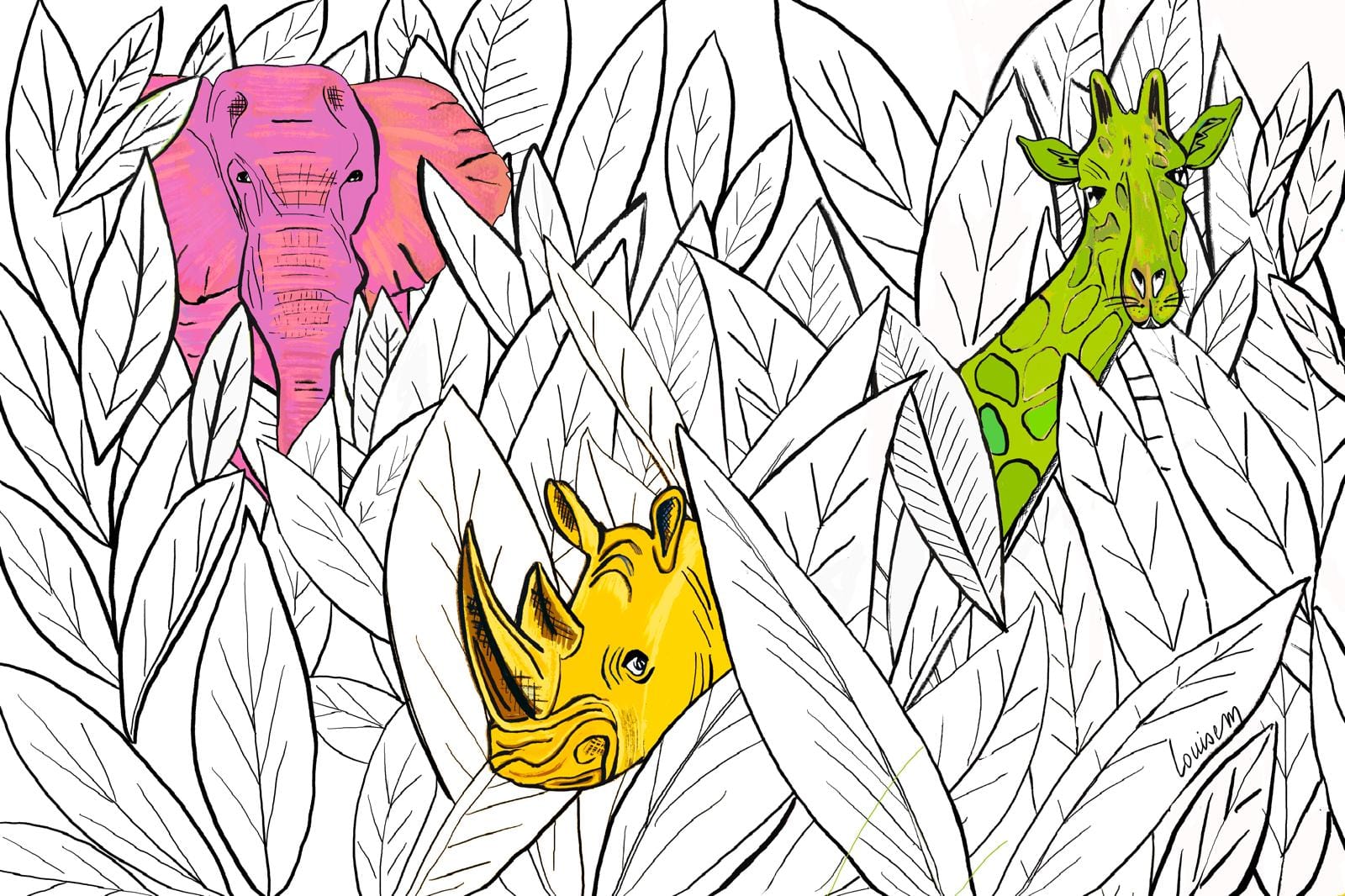 Louisemshop Papier peint enfant - cache-cache dans les feuilles