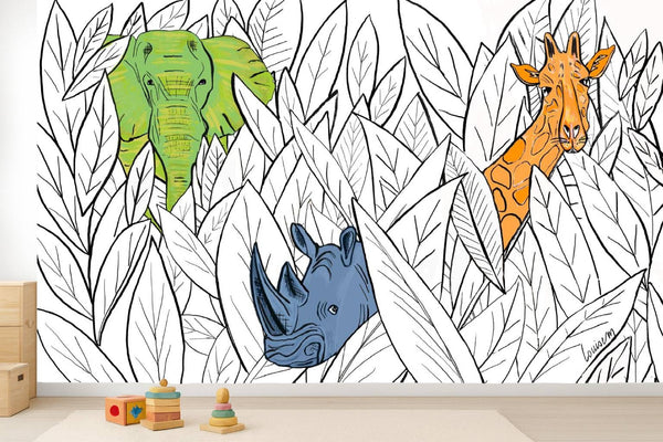 Louisemshop Papier peint enfant - cache-cache dans les feuilles