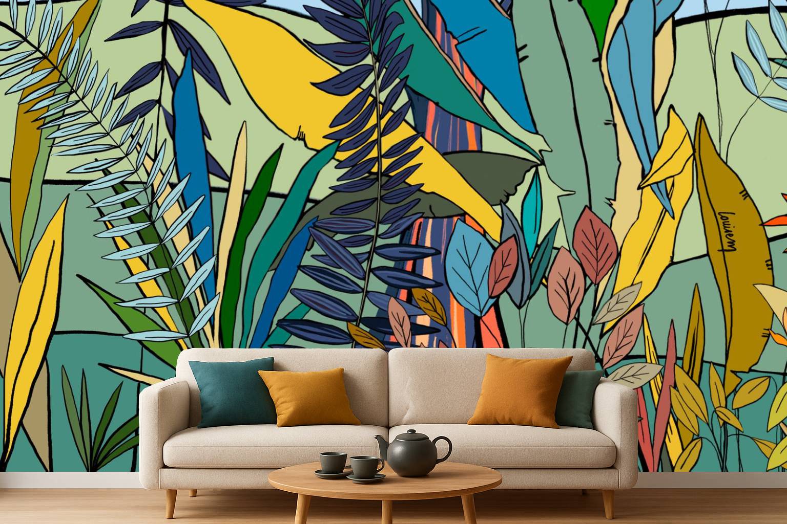 Louisemshop Papier peint feuillage - Vent dans les feuilles