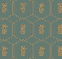 Louisemshop papier peint Lé (L:65cm l:260cm) / Vert Gris Papier Peint Ananas