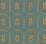 Louisemshop papier peint Lé (L:65cm l:260cm) / Vert Gris Papier Peint Ananas