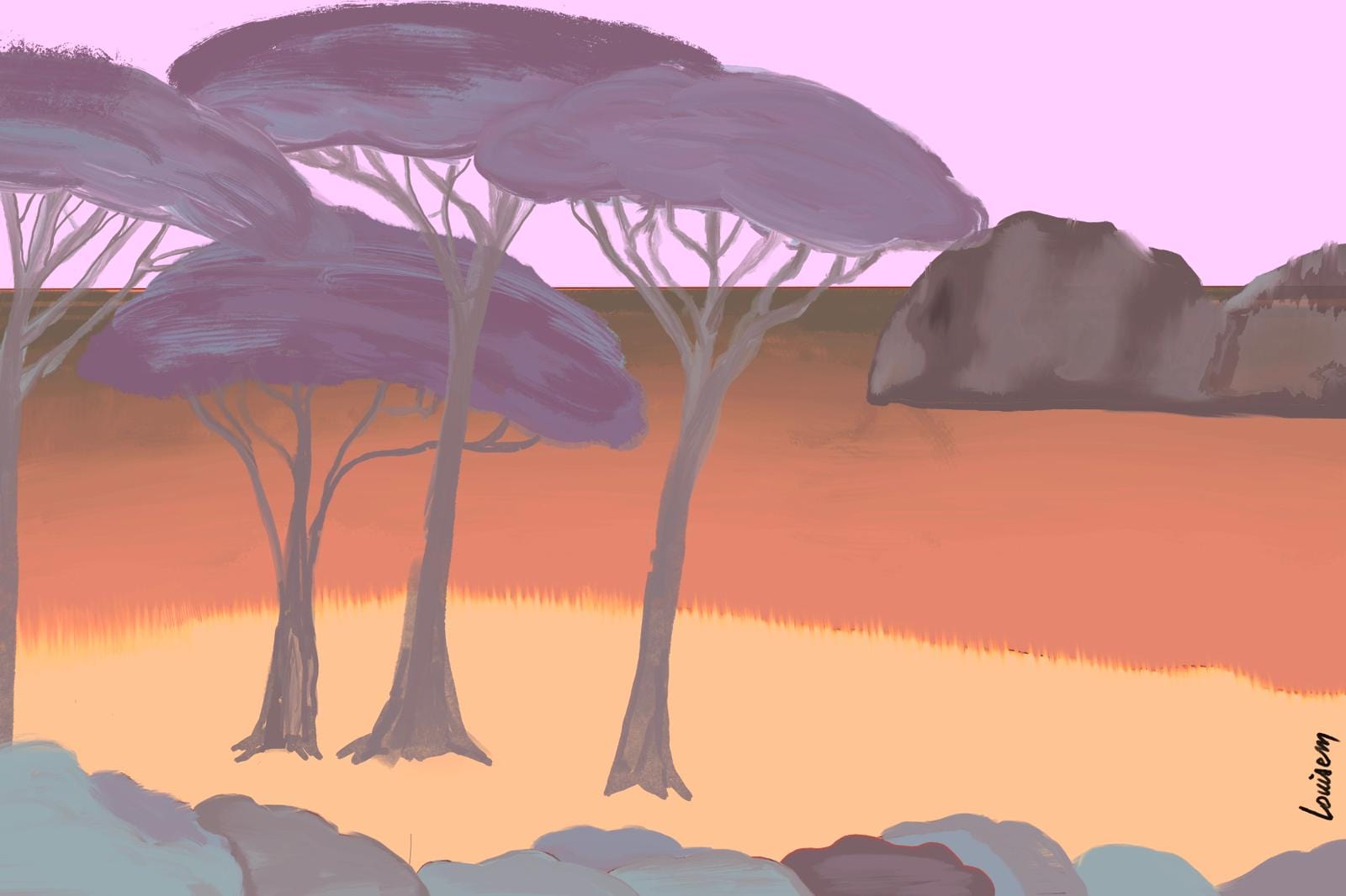 Louisemshop Papier peint paysage - bord de mer sous les pins