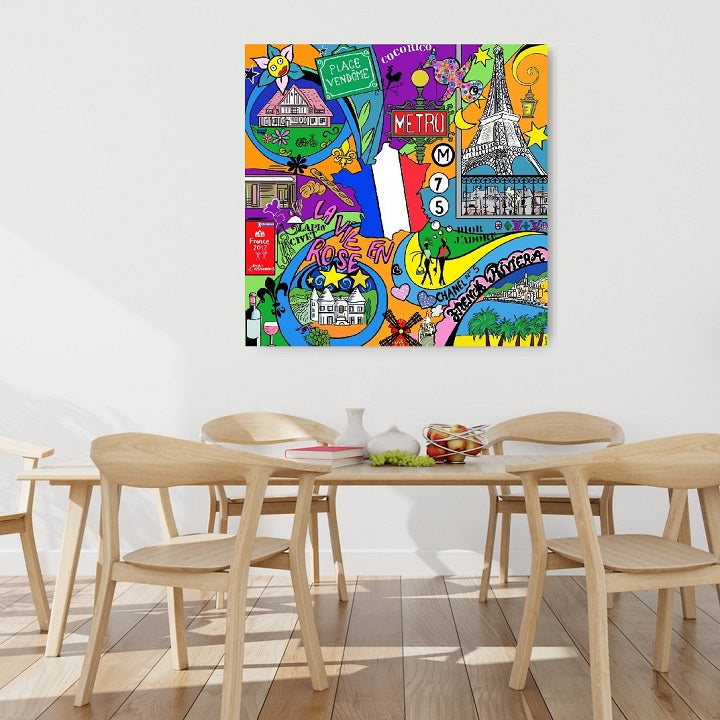 Tableau Douce France style pop art dans un espace repas scandinave