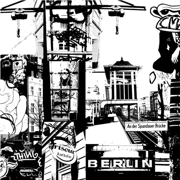 Tableau style industriel ville de Berlin en noir et blanc