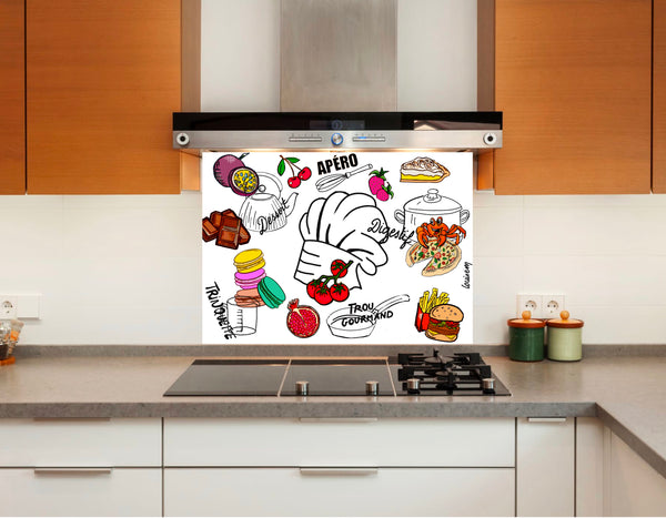 Fond de hotte style pop art culinaire dans une cuisine
