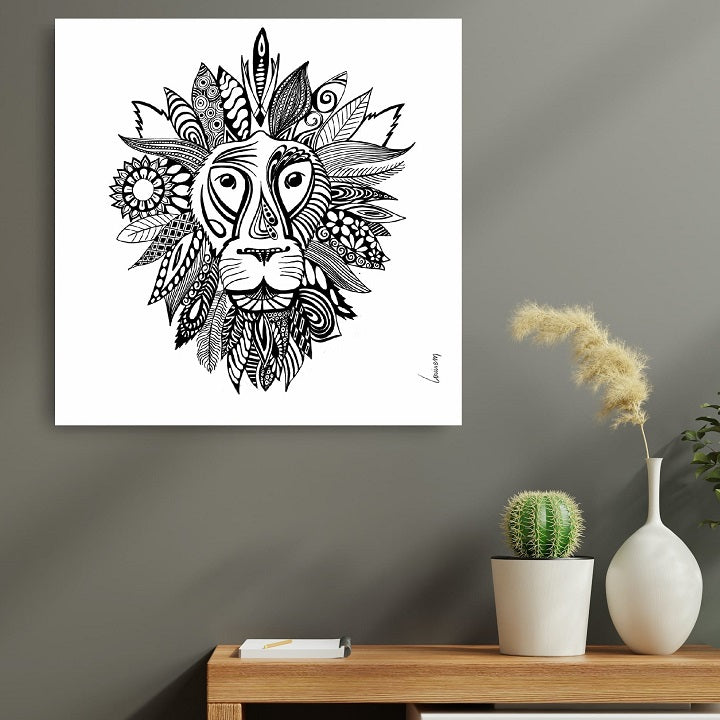 Tableau Lion maori sur fond vert sauge