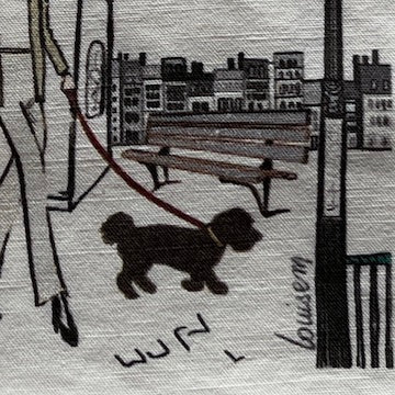 Détail pochette jeune fille à Paris promenant son chien