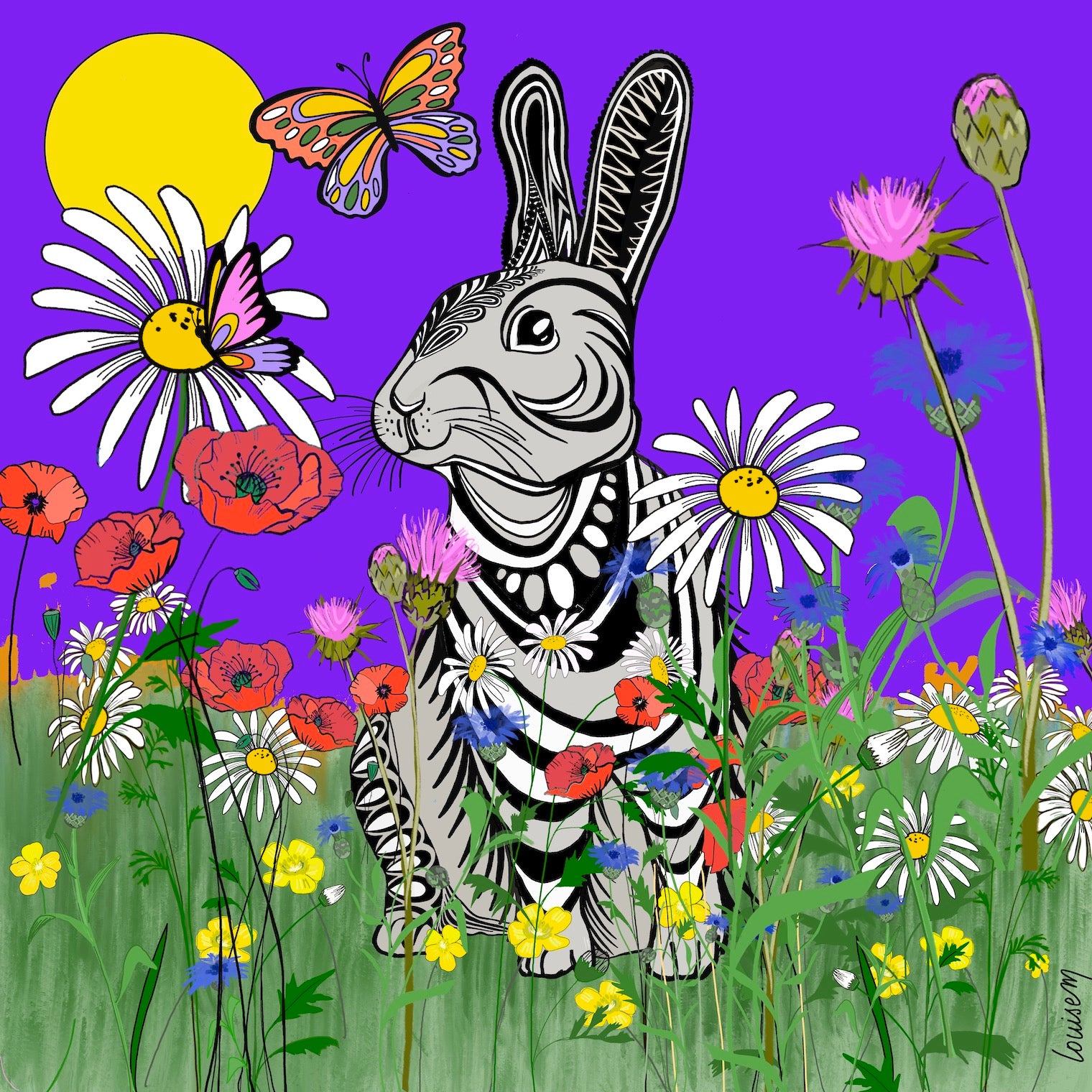 Tableau lapin style maori fond violet