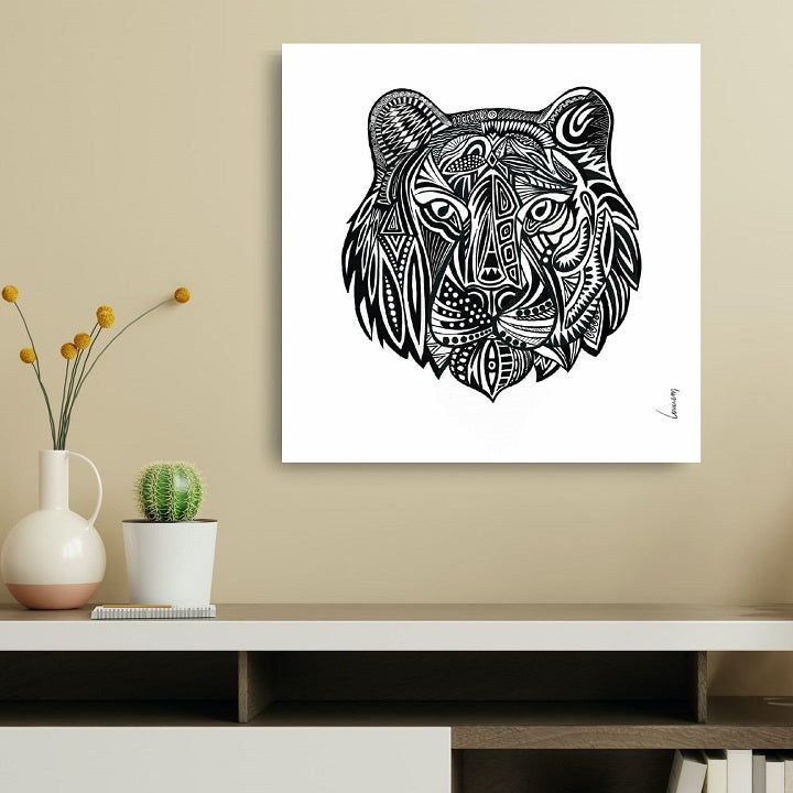 Tableau tigre maori sur fond taupe