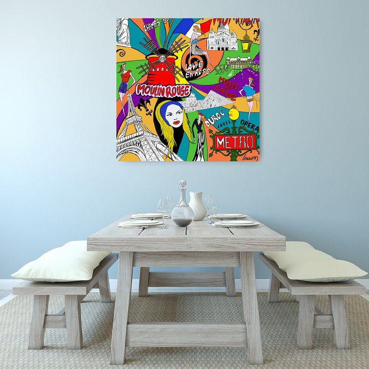 Tableau Paris with love style pop art dans espace repas style scandinave