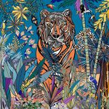 Le tigre, roi de la jungle, Création unique en série limitée par l'artiste LouiseM.  Déclinaison bleutée du dessin original. Tableau tigre bleu