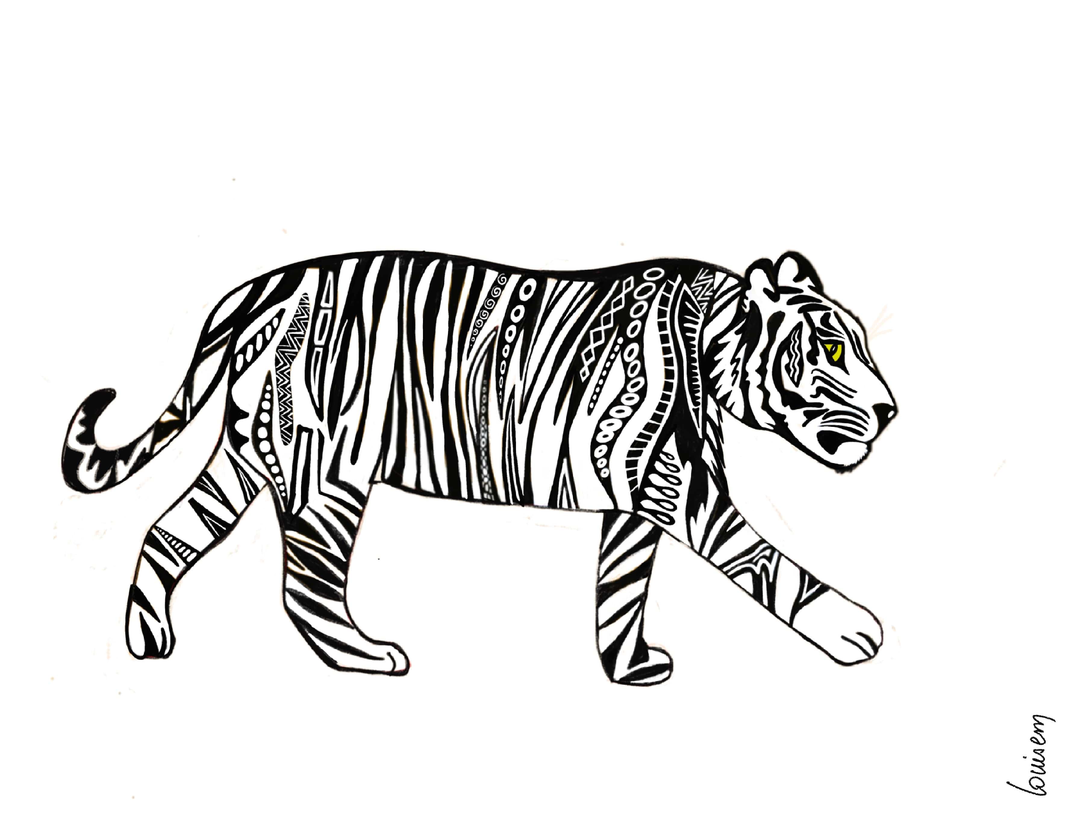 Louisemshop Composite aluminium 3mm / 60x70cm / Noir et blanc Fond de hotte - Tigre qui marche